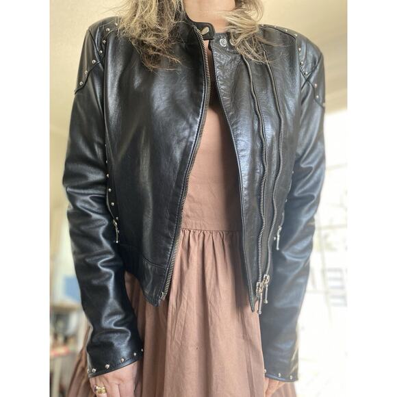 CHROME by Carrie Basham Womens Studded Black Leather Jacket Made In USA 8 - Picture 2 of 14